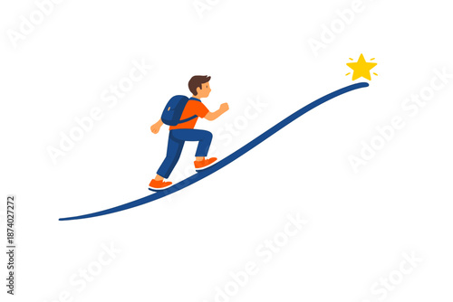 Person climbing up hill towards a star