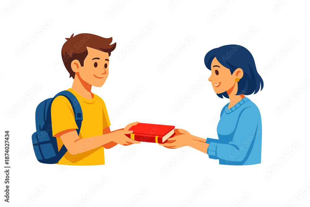 Fototapeta premium Student giving a book to another student