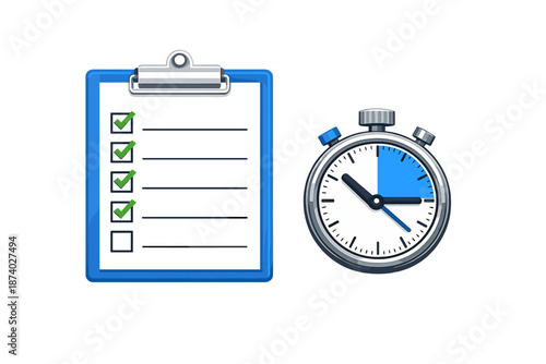 Clipboard checklist and stopwatch