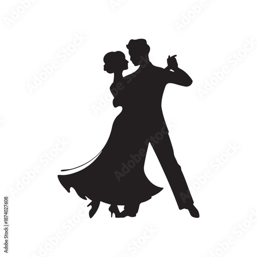 Romantic Ballroom Dancing Couple Silhouette Vector Art for Wedding Anniversary and Dance Studio Decor