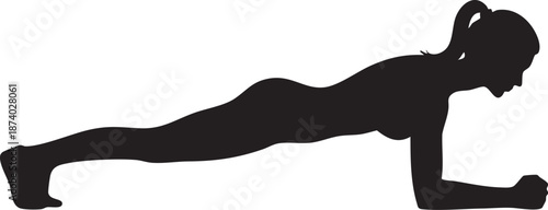 Woman doing plank exercise silhouette isolated on white background minimalist fitness and strength training illustration