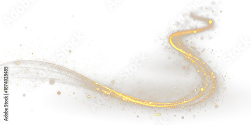 Golden curved light ribbon png with shine. Smooth gold twirl with glowing effect. Elegant festive line element. Glowing golden swirl png for decoration.