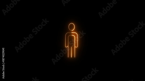 Neon men icon. Glowing person or people symbol animation suitable for user interface design.
