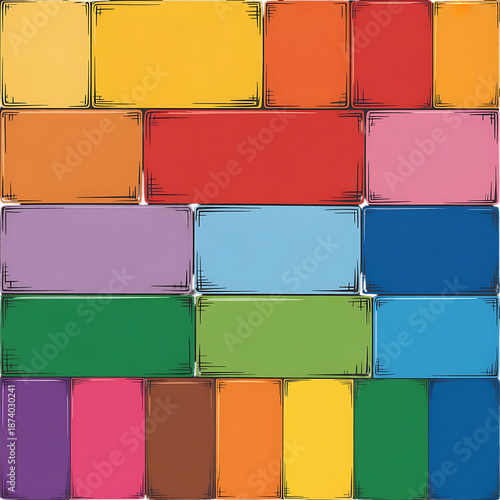 Multicolored rectangles arranged in a grid pattern with varying hues and shades visible