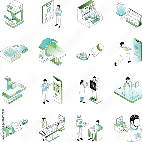Set of Medical and Science Isometric Illustrations 