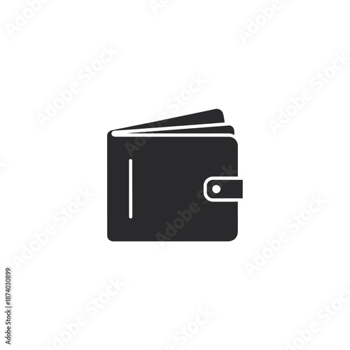 Simple black icon of an open wallet with a button closure, isolated on a white background.