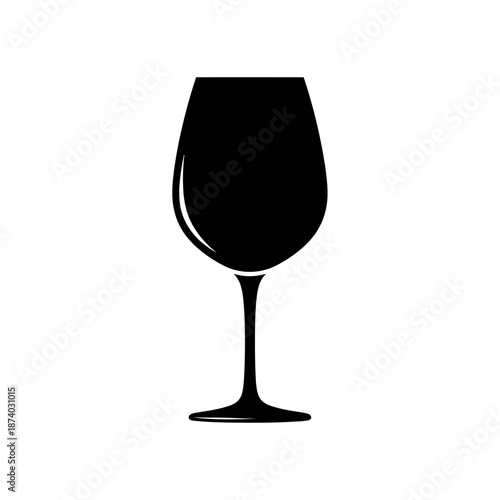 A simple black silhouette of a wine glass on a white background, representing a beverage.