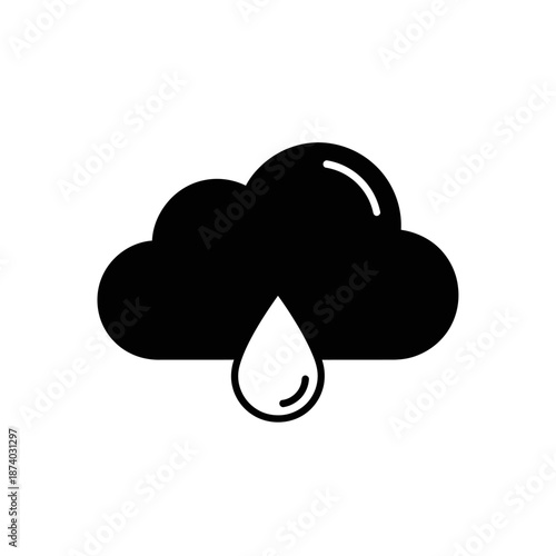 Black icon representing a dark cloud with a falling water droplet, symbolizing rain and bad weather.