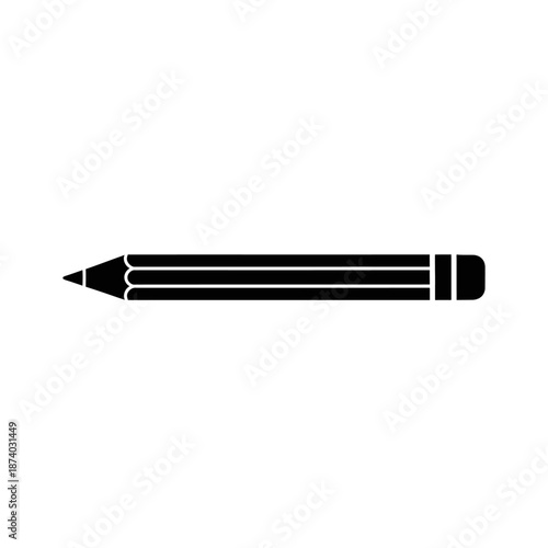 A simple black silhouette of a standard graphite pencil with a sharpened point and an eraser on the end, isolated on a white background.
