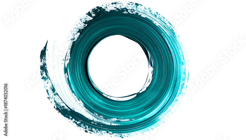 Teal painted brushstroke circle on black. Swirls of bright color create an artistic ring shape