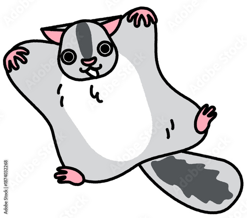 手足を広げて滑空するモモンガのコミカルでかわいいイラスト