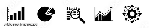 Data analytics and business intelligence icons. Symbolizing data processing, analysis, and insights