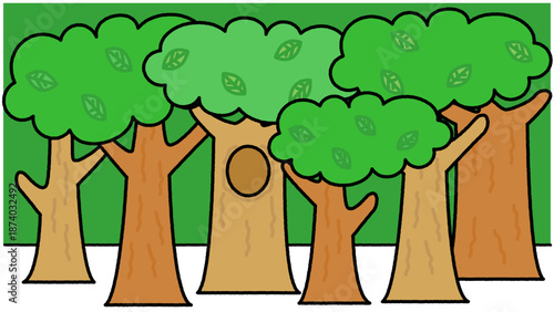 並んだ木々で表現したシンプルな森の背景イラスト