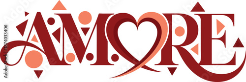 Amore Word Art with Heart Symbol and Decorative Geometric Abstract Elements