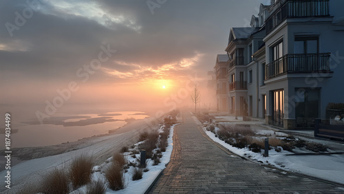 Serene Winter Sunrise at Baltic Sea Resort