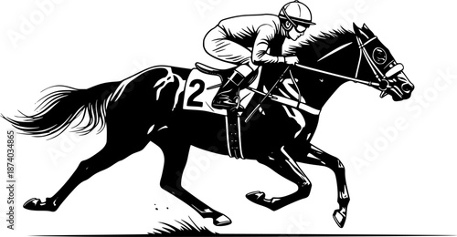 Equestrian Jockey and Galloping Horse Vector