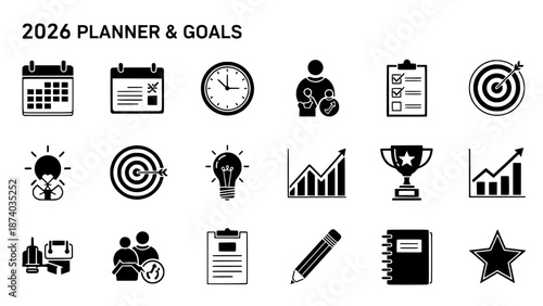 2026 Planner and Goals Icons Business, Achievement, Strategy, Productivity, and Success