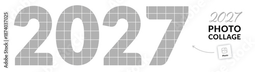 2027 photo collage concept. Empty grid numbers for picture compilation and new year memories. 	
