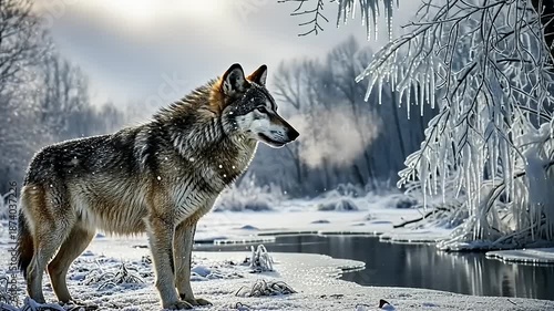 Wolf in Winter Wonderland - A Majestic Creature in a Snowy Landscape.