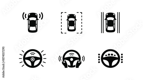 Autonomous Driving and Driver Assistance System Icons Set