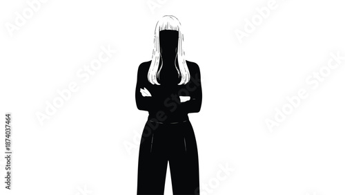 Anonymous Woman with Bangs and Crossed Arms Minimalist Illustration