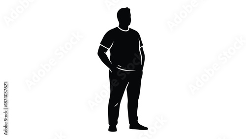 Full body silhouette of an overweight man standing with hands in pockets