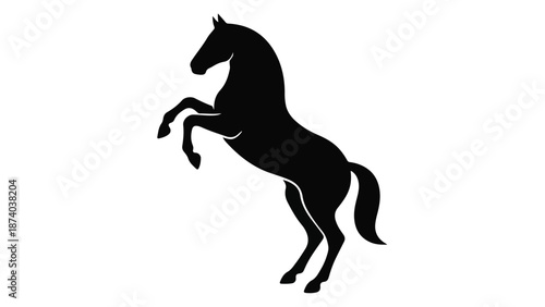 Dynamic Black Horse Silhouette Rearing on Hind Legs Isolated on White