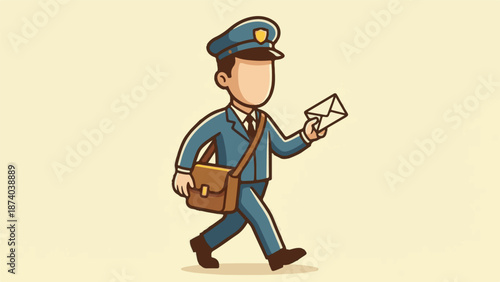 Cartoon Postman Delivering Mail with Satchel Bag and Envelope