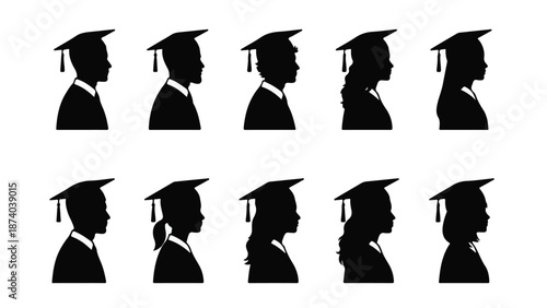 Diverse graduate student silhouettes in academic caps and gowns