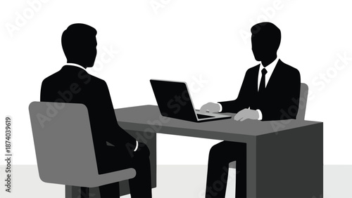 Minimalist illustration of a business meeting or job interview scenario