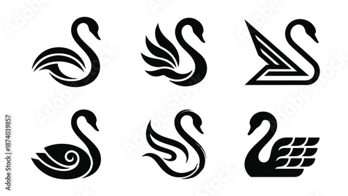 Set of Black Swan Logo Designs - Modern and Minimalist Animal Icons
