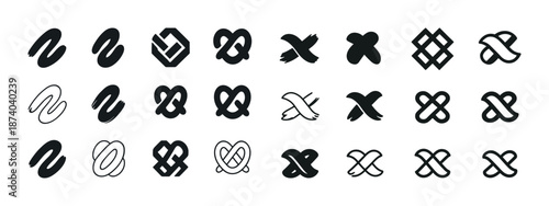 Collection of abstract monochrome geometric logos in black and white design