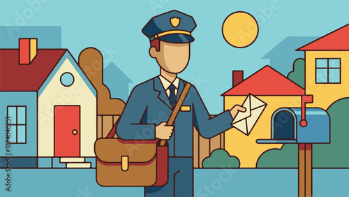 Illustration of a mailman delivering letters to suburban houses
