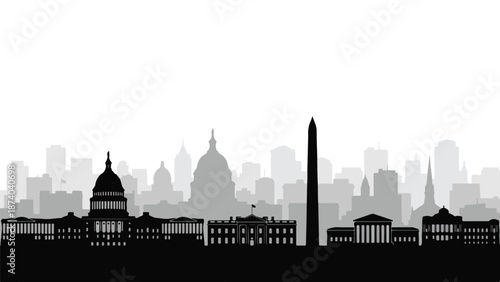 Washington D.C. Cityscape Silhouette with Famous Landmarks