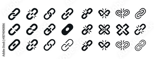 Set of 24 diverse link and chain icons representing connectivity and interaction