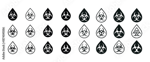 Monochrome biohazard symbols in water droplet shapes pattern