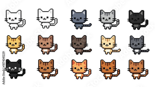 Pixel Art Cat Characters Collection in Cute Retro Style