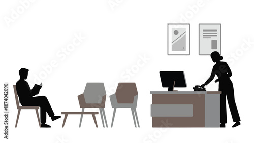 People in a minimalist business reception waiting area illustration