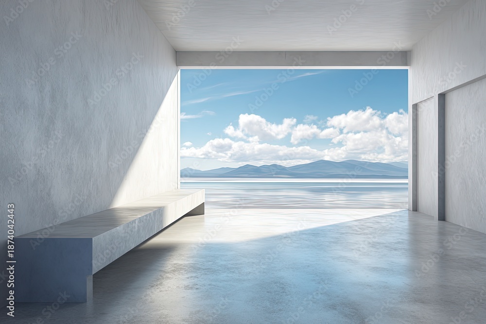Obraz premium Modern Concrete Interior With Scenic View