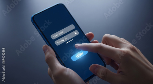 Person logging in to mobile app with secure login credentials