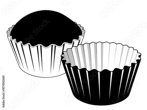 Empty and full cupcake liners, two cupcake wrappers, empty cupcake liner, cupcake wrapper icon, food vector illustration