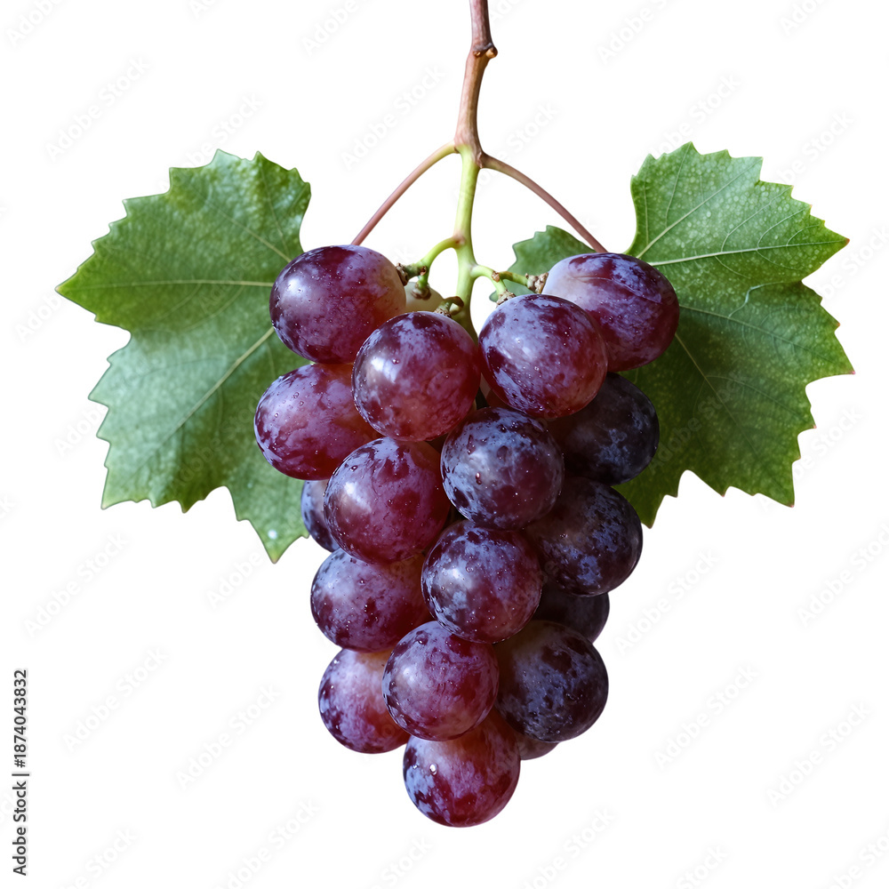 Fototapeta premium Fresh red grapes with green leaves