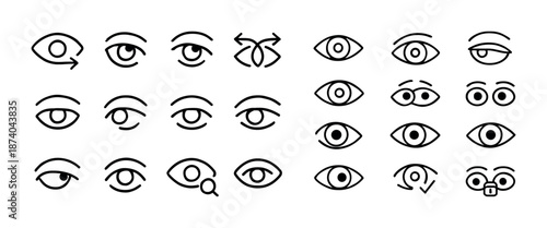 Set of hand-drawn eye icons illustrating various expressions and directions