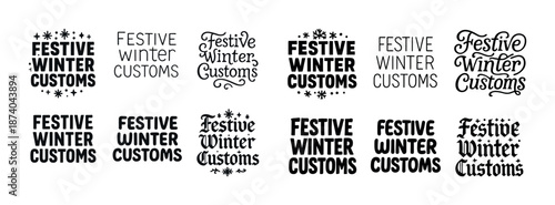 Festive winter customs: creative typography designs in black and white