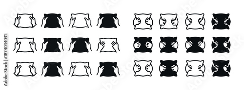Hands holding and hiding face behind pillow icons