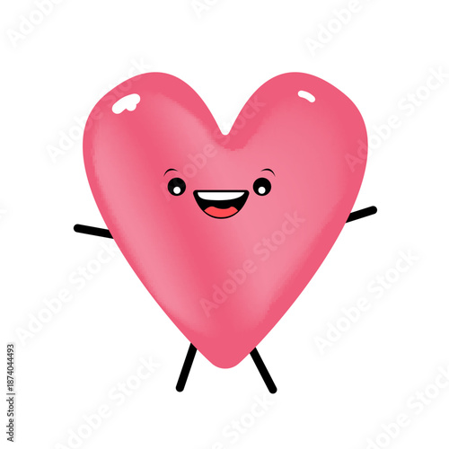 Vector cartoon heart character with hand and legs. Valentines day hand drawn funny and cute heart emoji character isolated on white background. Conceptual valentines day comic funky kids sticker