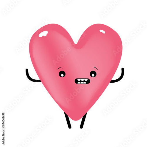 Vector cartoon heart character with hand and legs. Valentines day hand drawn funny and cute heart emoji character isolated on white background. Conceptual valentines day comic funky kids sticker