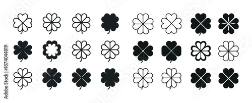 Collection of various black and white clover shapes and designs