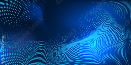 Dot white blue wave light screen gradient texture background. Abstract technology big data digital background.