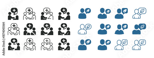 Healthcare and environmental communication icons: medical and eco dialogues